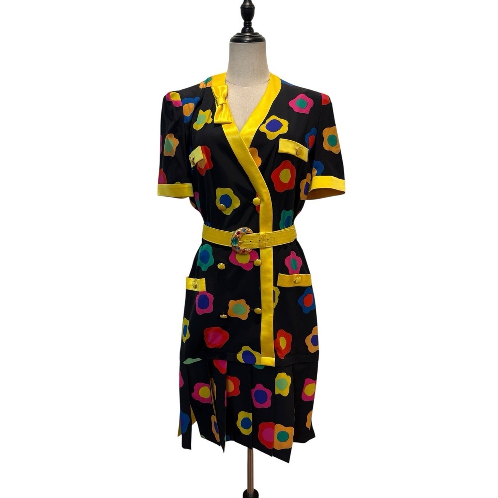 vtg escada margaretha ley Silk Colorful Novelty Print Sz 40 Jewel Belt Luxury